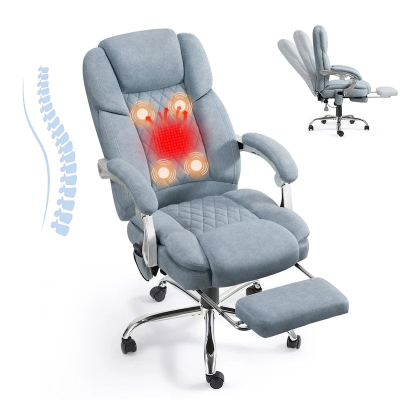 Sedia da ufficio massaggiante riscaldata con poggiapiedi, sedia da scrivania ergonomica reclinabile con supporto lombare e altezza regolabile.