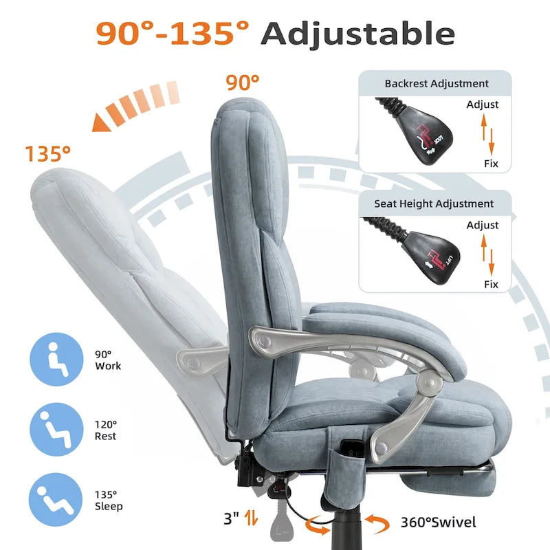Sedia da ufficio massaggiante riscaldata con poggiapiedi, sedia da scrivania ergonomica reclinabile con supporto lombare e altezza regolabile.