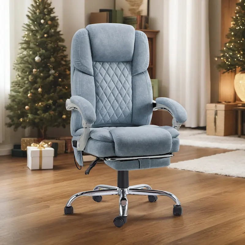 Sedia da ufficio massaggiante riscaldata con poggiapiedi, sedia da scrivania ergonomica reclinabile con supporto lombare e altezza regolabile.