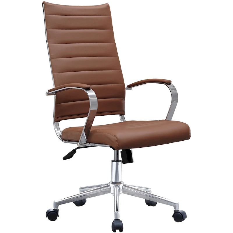 Sedia da ufficio moderna marrone con schienale alto, in pelle PU a coste, girevole, per sala conferenze, scrivania, visitatore, vintage, retrò, direzionale
