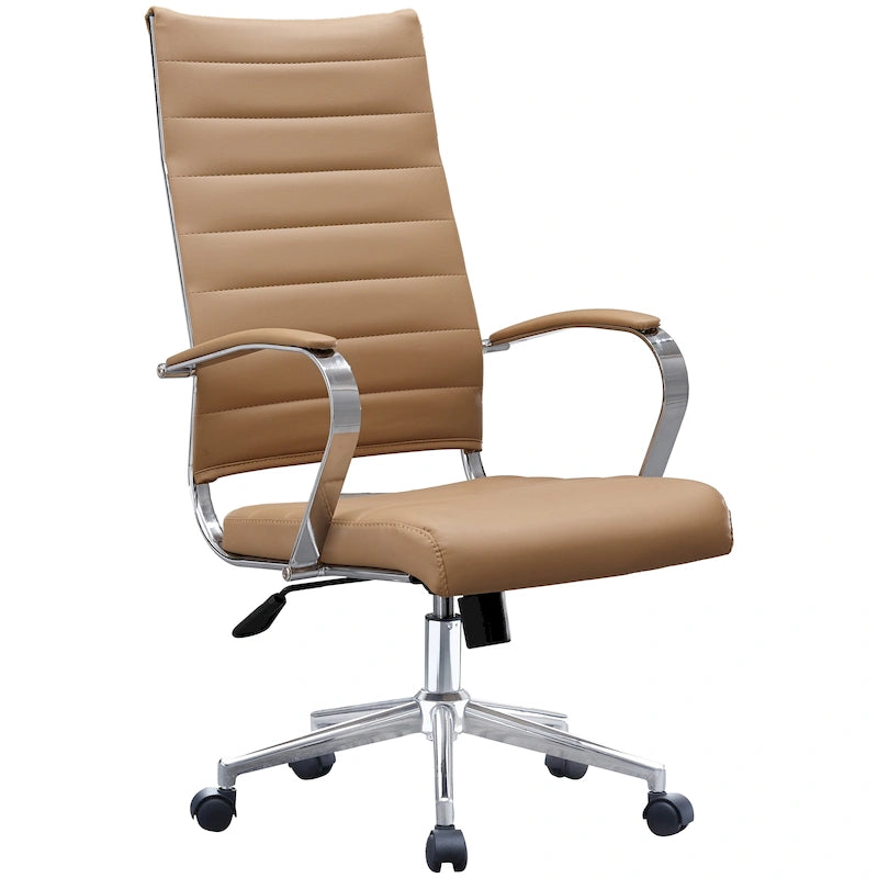 Sedia da ufficio moderna marrone con schienale alto, in pelle PU a coste, girevole, per sala conferenze, scrivania, visitatore, vintage, retrò, direzionale