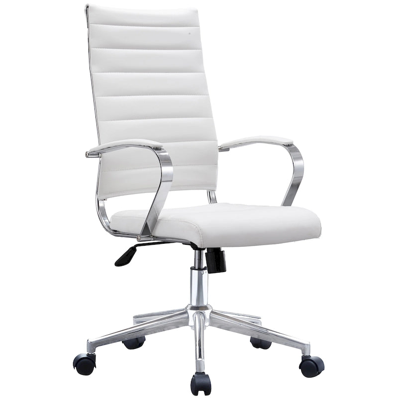 Sedia da ufficio moderna marrone con schienale alto, in pelle PU a coste, girevole, per sala conferenze, scrivania, visitatore, vintage, retrò, direzionale