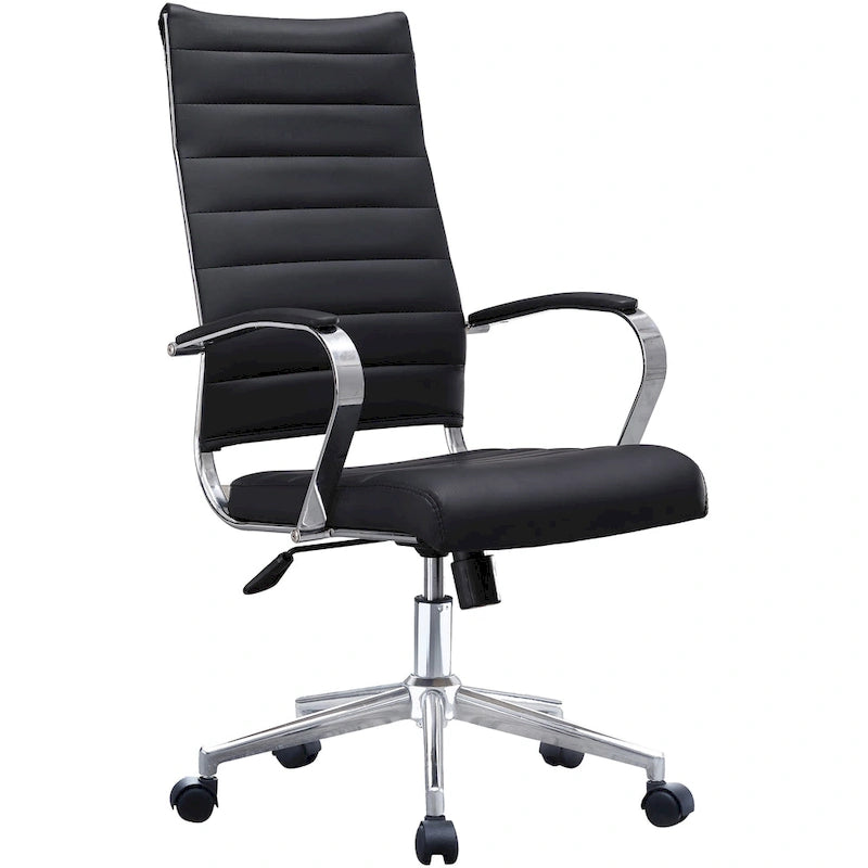 Sedia da ufficio moderna marrone con schienale alto, in pelle PU a coste, girevole, per sala conferenze, scrivania, visitatore, vintage, retrò, direzionale