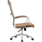 Sedia da ufficio moderna marrone con schienale alto, in pelle PU a coste, girevole, per sala conferenze, scrivania, visitatore, vintage, retrò, direzionale