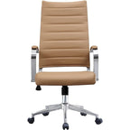 Sedia da ufficio moderna marrone con schienale alto, in pelle PU a coste, girevole, per sala conferenze, scrivania, visitatore, vintage, retrò, direzionale