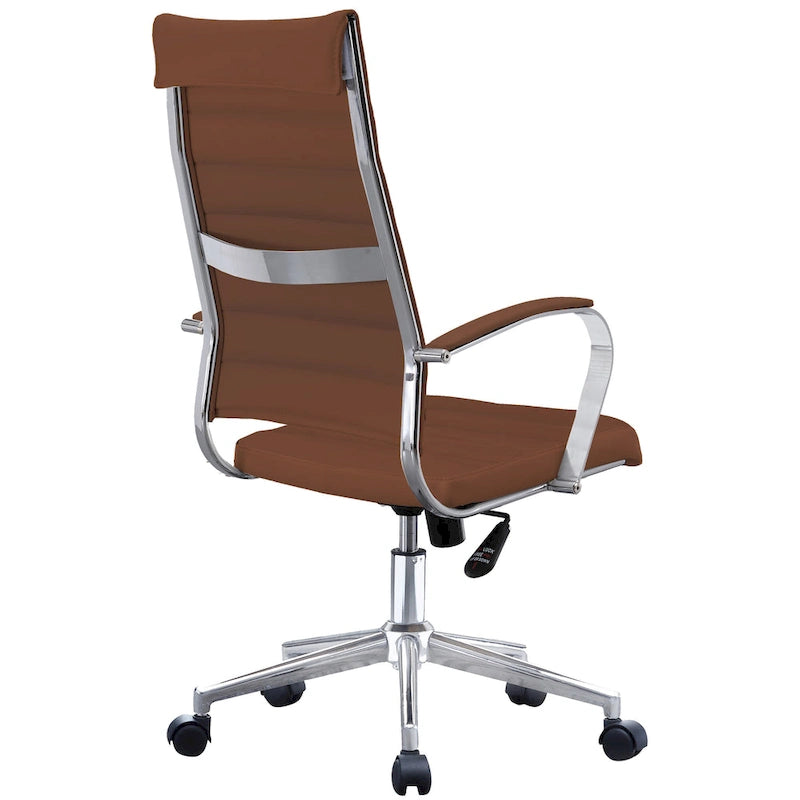 Sedia da ufficio moderna marrone con schienale alto, in pelle PU a coste, girevole, per sala conferenze, scrivania, visitatore, vintage, retrò, direzionale