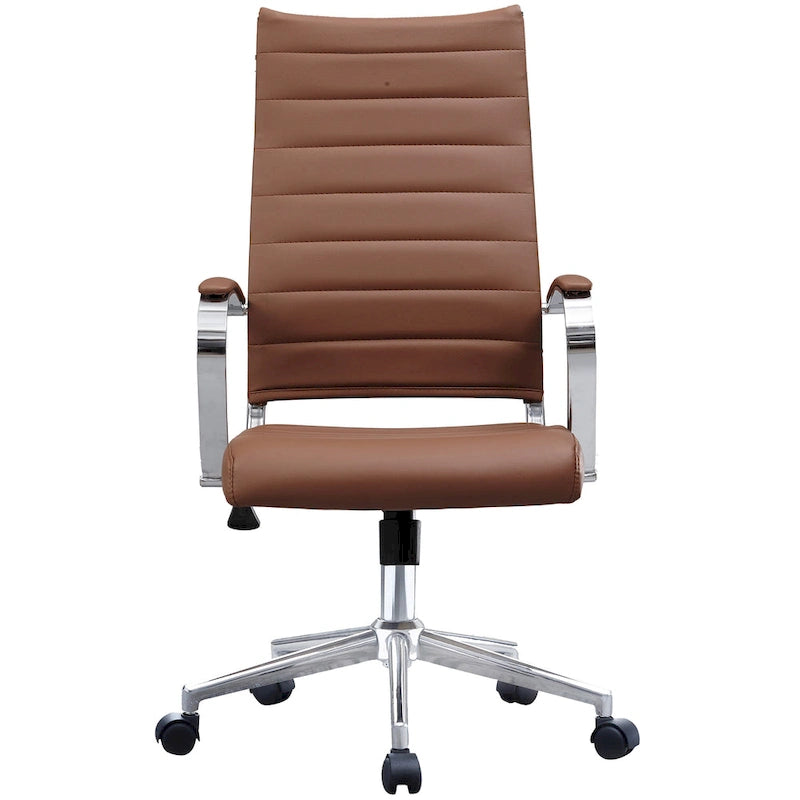 Sedia da ufficio moderna marrone con schienale alto, in pelle PU a coste, girevole, per sala conferenze, scrivania, visitatore, vintage, retrò, direzionale