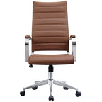 Sedia da ufficio moderna marrone con schienale alto, in pelle PU a coste, girevole, per sala conferenze, scrivania, visitatore, vintage, retrò, direzionale