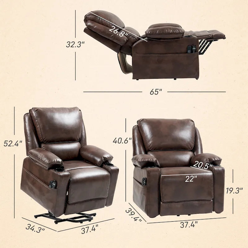   Power Lift Recliner Chair Sofa with Vibration Massage and Heat, Overstuffed Reclining Chair with Remote Control