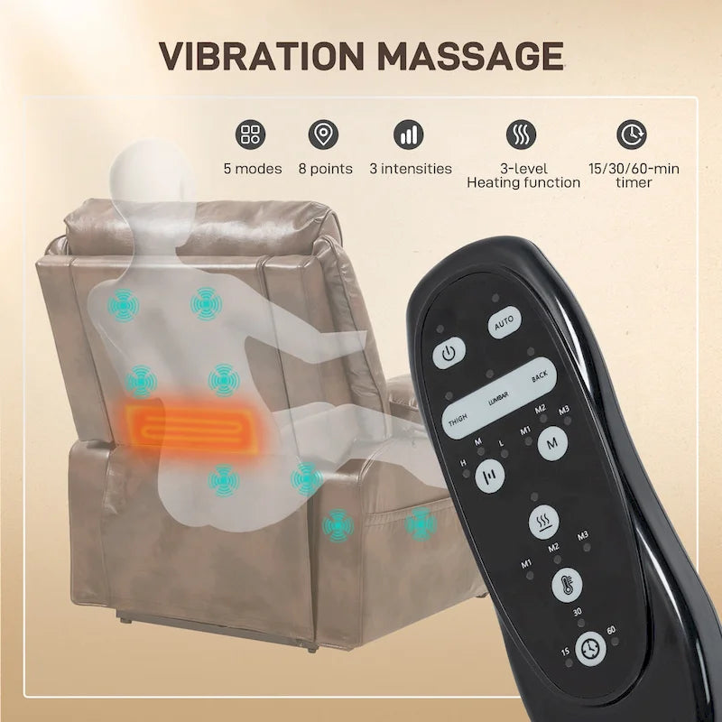Poltrona Reclinabile Elettrica con Massaggio Vibrante e Funzione Calore, Poltrona Relax Imbottita con Telecomando