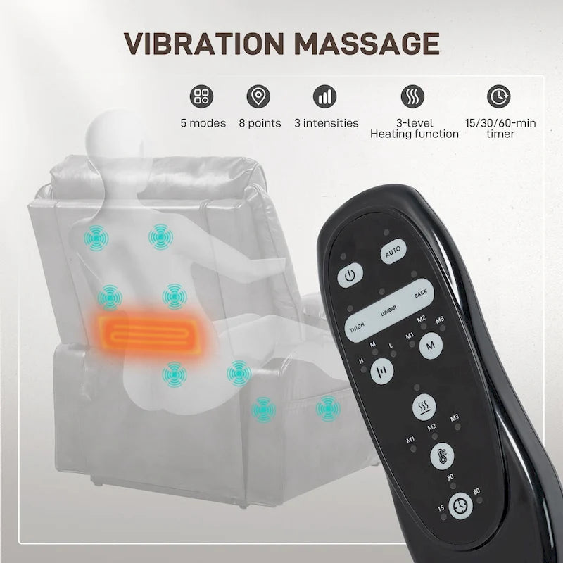 Poltrona Reclinabile Elettrica con Massaggio Vibrante e Funzione Calore, Poltrona Relax Imbottita con Telecomando