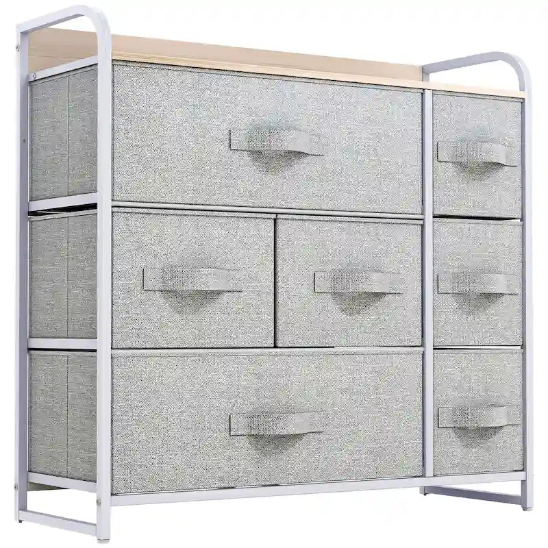 Comò a 7 cassetti multifunzione, mobile contenitore grigio con 7 cassetti