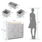 Comò a 7 cassetti multifunzione, mobile contenitore grigio con 7 cassetti