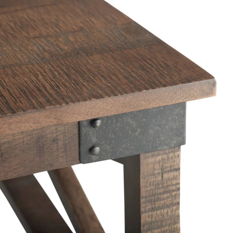 Tavolino quadrato industriale Barrie in legno massello di mango e metallo, larghezza 81 cm, marrone scuro anticato - 81 x 81 x 46 cm