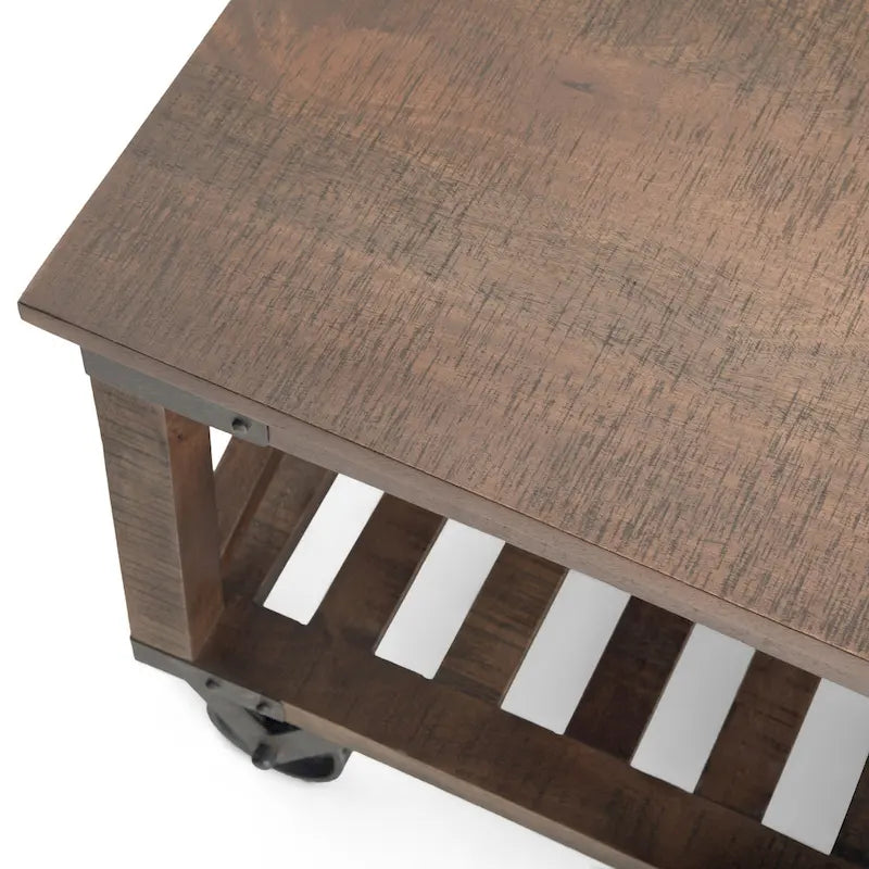 Tavolino quadrato industriale Barrie in legno massello di mango e metallo, larghezza 81 cm, marrone scuro anticato - 81 x 81 x 46 cm