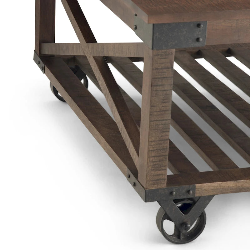 Tavolino quadrato industriale Barrie in legno massello di mango e metallo, larghezza 81 cm, marrone scuro anticato - 81 x 81 x 46 cm
