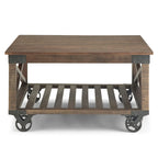 Tavolino quadrato industriale Barrie in legno massello di mango e metallo, larghezza 81 cm, marrone scuro anticato - 81 x 81 x 46 cm