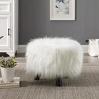   Karlweis White Shag Faux Fur Ottoman