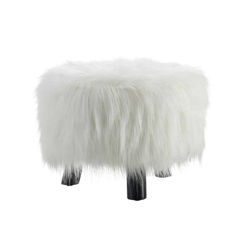 Pouf in pelliccia sintetica bianca a pelo lungo