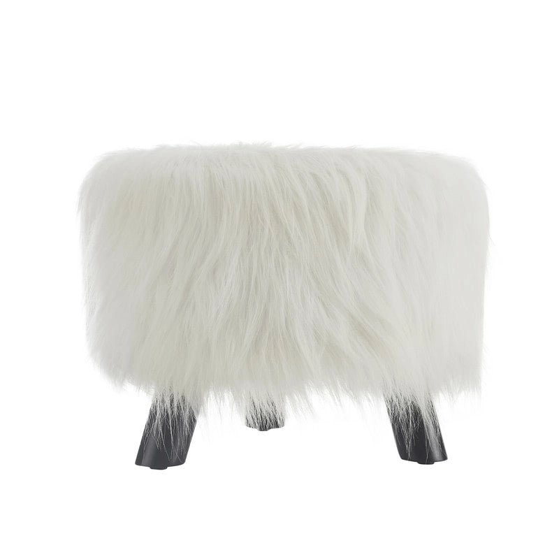 Pouf in pelliccia sintetica bianca a pelo lungo