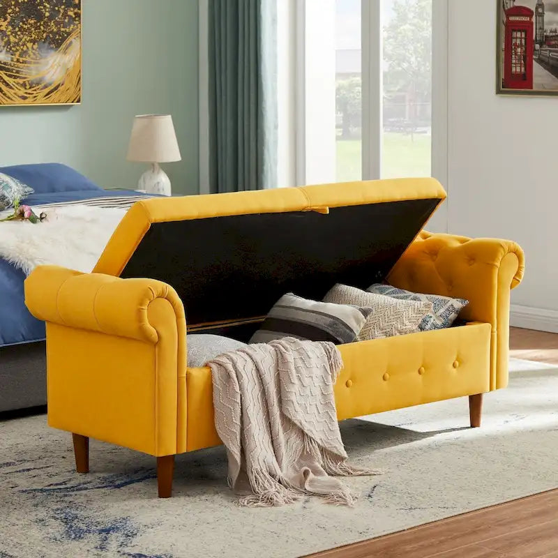 Panca contenitore per camera da letto, fondo letto, con braccioli arrotolati, in tessuto di lino, divanetto, panca lunga