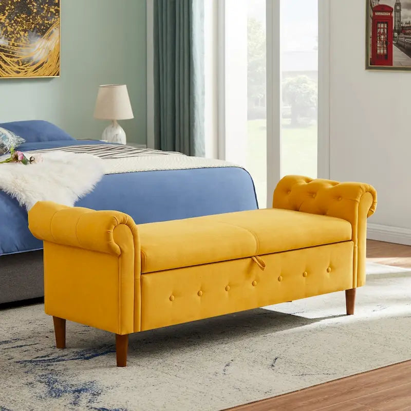 Panca contenitore per camera da letto, fondo letto, con braccioli arrotolati, in tessuto di lino, divanetto, panca lunga