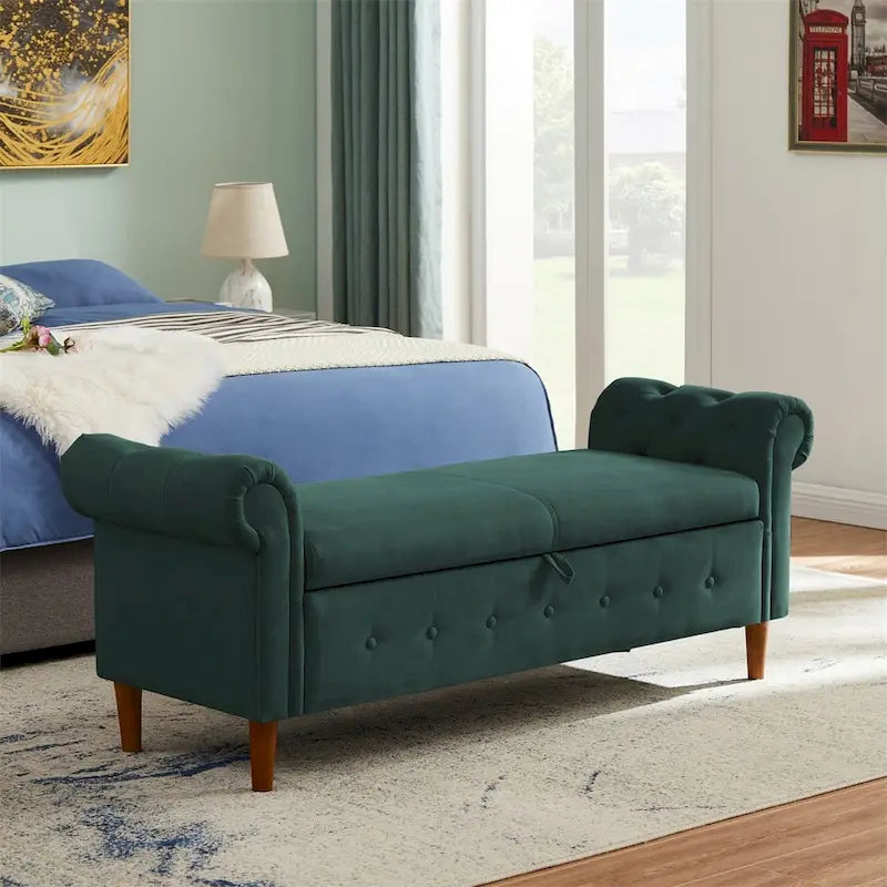 Panca contenitore per camera da letto, fondo letto, con braccioli arrotolati, in tessuto di lino, divanetto, panca lunga