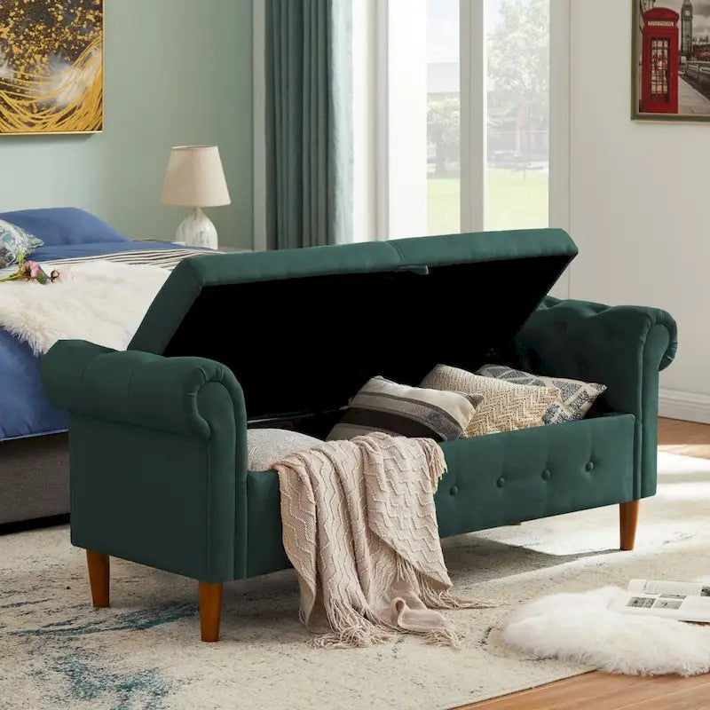 Panca contenitore per camera da letto, fondo letto, con braccioli arrotolati, in tessuto di lino, divanetto, panca lunga