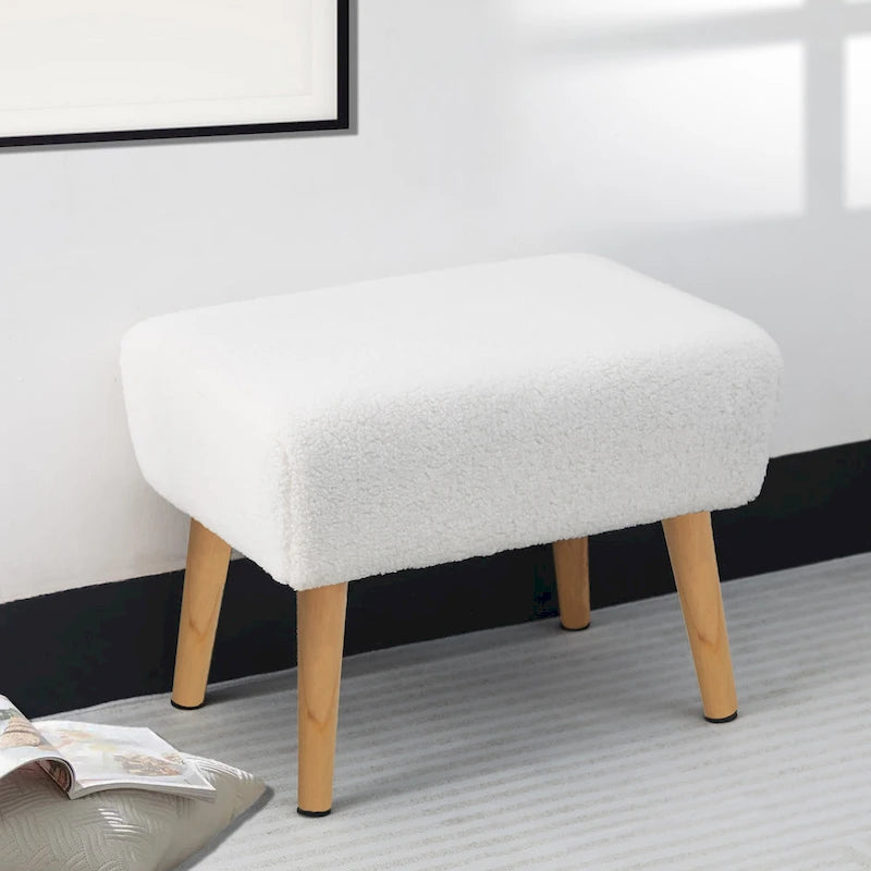 Sgabello ottomano poggiapiedi con gambe in legno