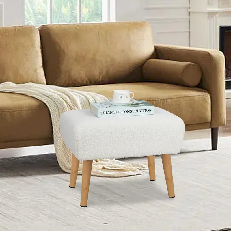 Sgabello ottomano poggiapiedi con gambe in legno