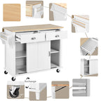 Carrello da Cucina con Piano d'Appoggio a Ribalta in Legno di Gomma, Altezza Regolabile e Ante Scorrevoli a Scomparsa in Stile Barn