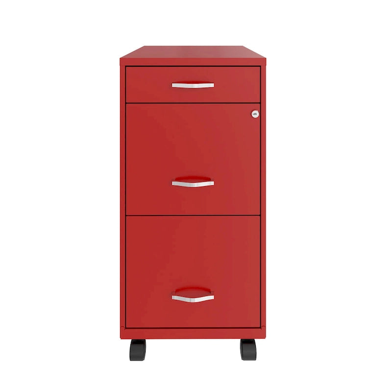 Armadietto portadocumenti mobile a 3 cassetti profondo 18, Rosso Lava