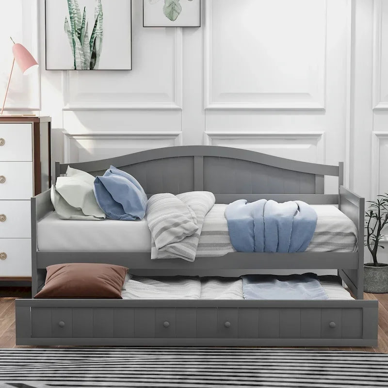 Letto a giorno in legno singolo con letto estraibile