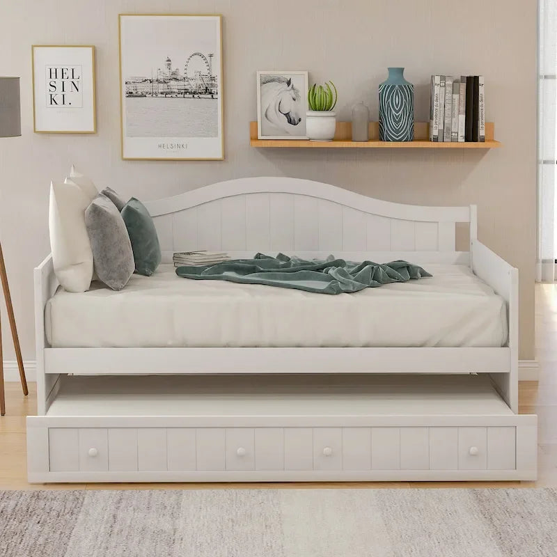 Letto a giorno in legno singolo con letto estraibile
