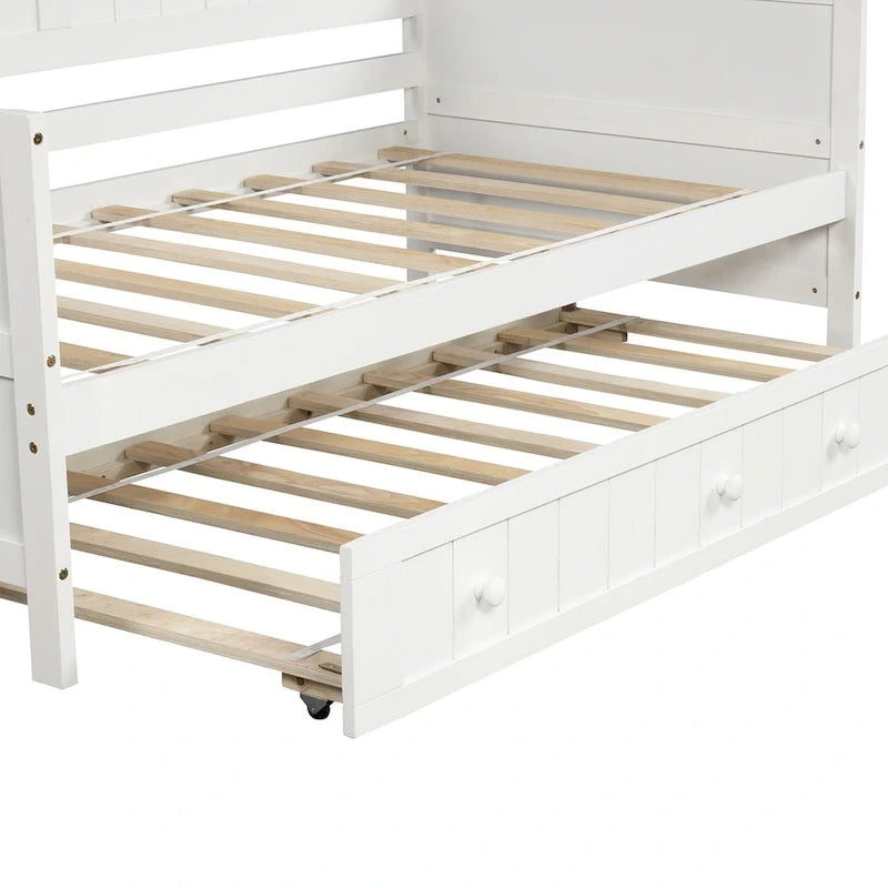 Letto a giorno in legno singolo con letto estraibile