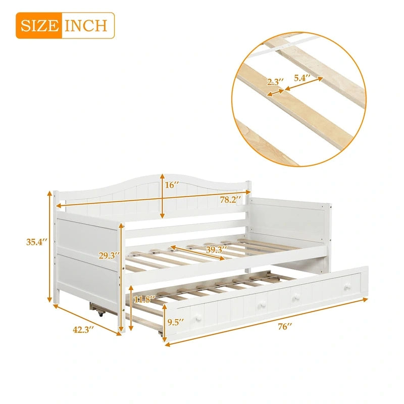 Letto a giorno in legno singolo con letto estraibile