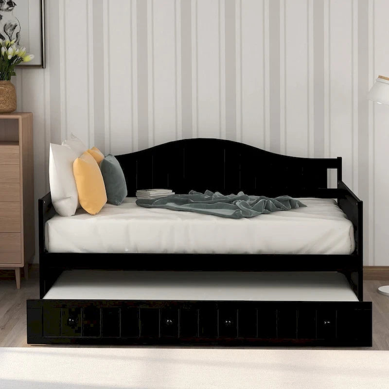 Letto a giorno in legno singolo con letto estraibile