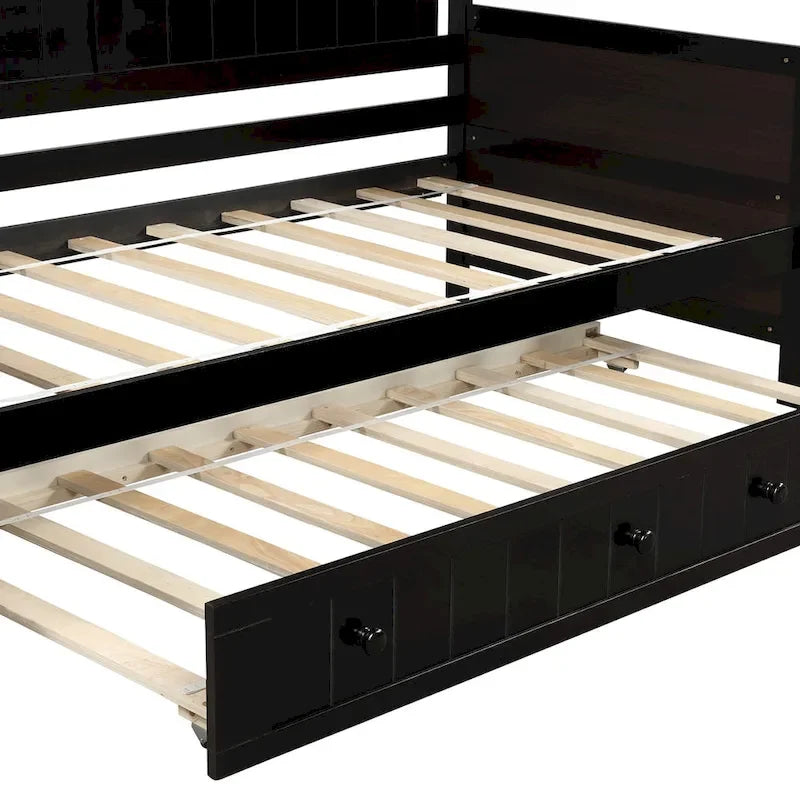 Letto a giorno in legno singolo con letto estraibile