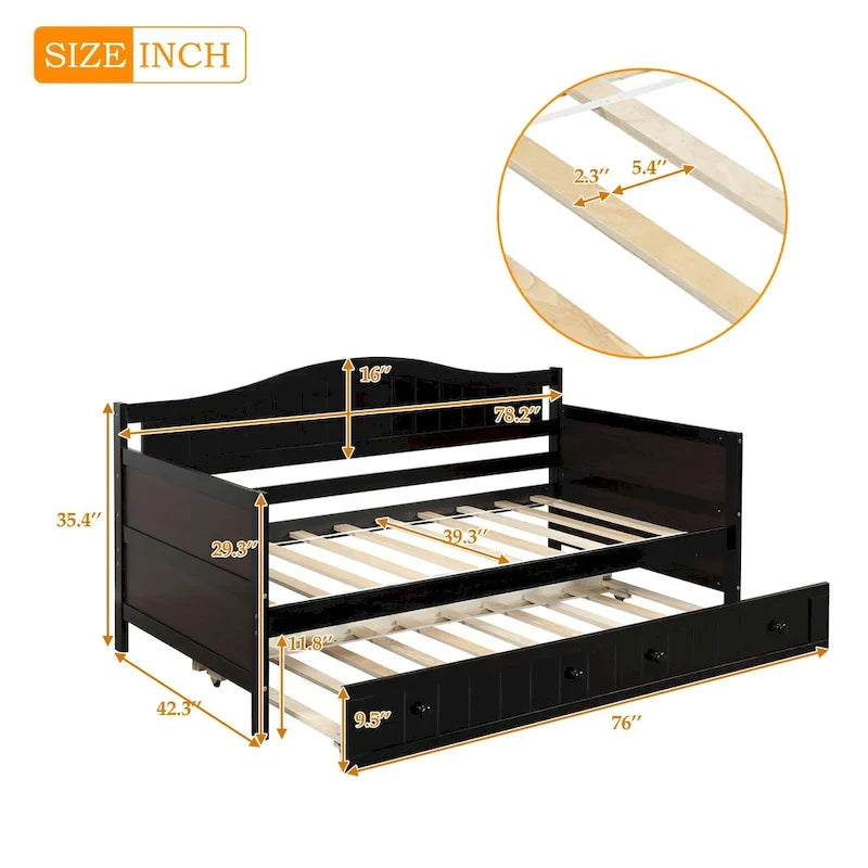 Letto a giorno in legno singolo con letto estraibile