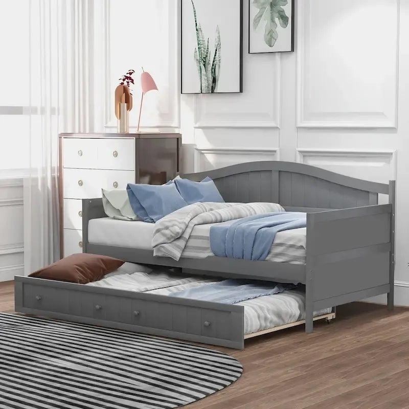 Letto a giorno in legno singolo con letto estraibile