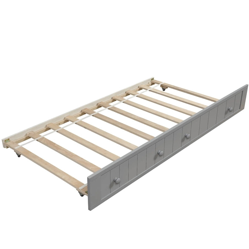 Letto a giorno in legno singolo con letto estraibile