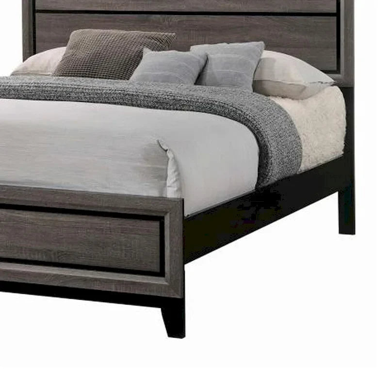 Letto king size "Eastern" in legno di transizione con testiera a doghe, Quercia grigia