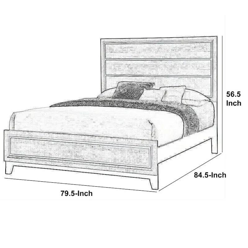 Letto king size "Eastern" in legno di transizione con testiera a doghe, Quercia grigia