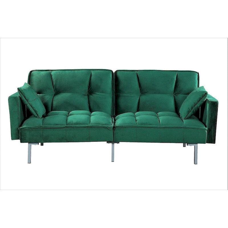 Divano letto convertibile, divano estraibile in velluto, design trapuntato in stile medievale, gambe in metallo.