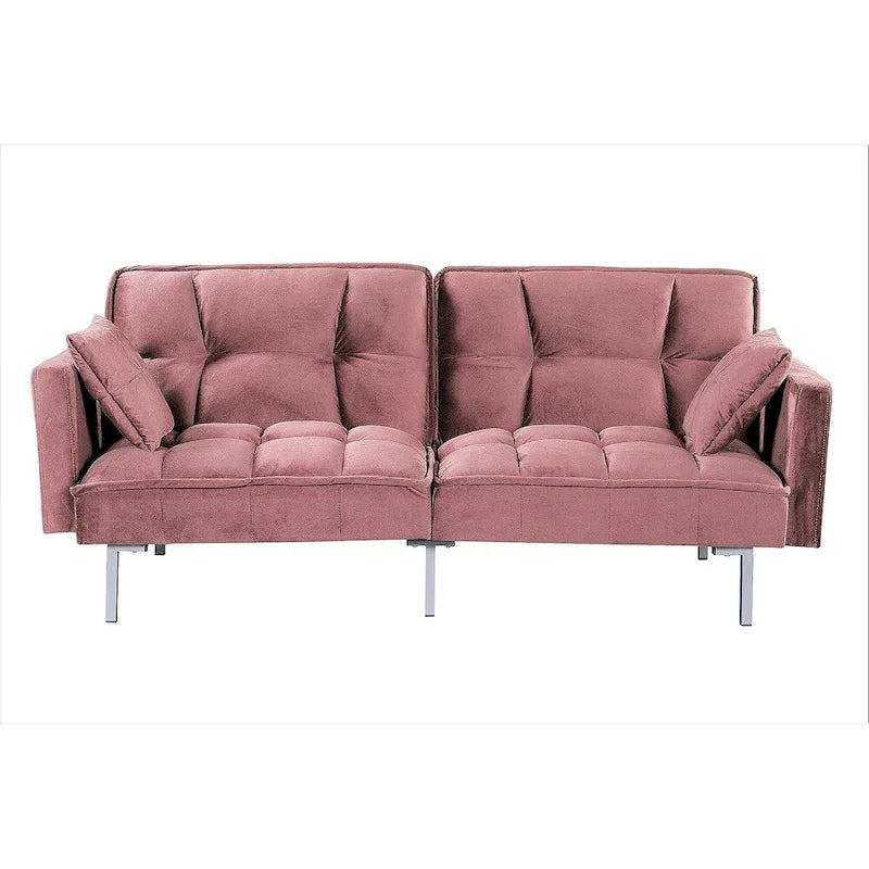 Divano letto convertibile, divano estraibile in velluto, design trapuntato in stile medievale, gambe in metallo.