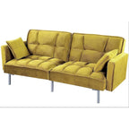 Divano letto convertibile, divano estraibile in velluto, design trapuntato in stile medievale, gambe in metallo.