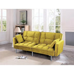 Divano letto convertibile, divano estraibile in velluto, design trapuntato in stile medievale, gambe in metallo.