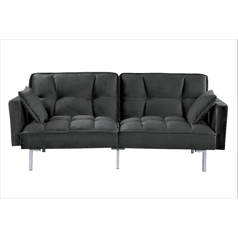 Divano letto convertibile, divano estraibile in velluto, design trapuntato in stile medievale, gambe in metallo.
