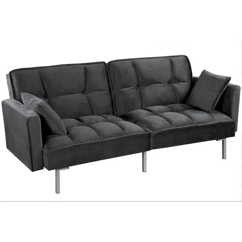 Divano letto convertibile, divano estraibile in velluto, design trapuntato in stile medievale, gambe in metallo.