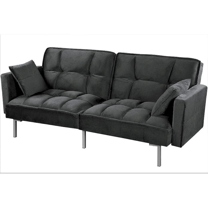 Divano letto convertibile, divano estraibile in velluto, design trapuntato in stile medievale, gambe in metallo.